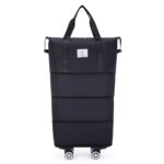 Three-layer expandable wheeled travel bag portable and foldable - black
