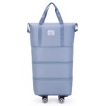 Three-layer expandable wheeled travel bag portable and foldable - black - Image 2