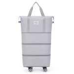 Three-layer expandable wheeled travel bag portable and foldable - black - Image 4